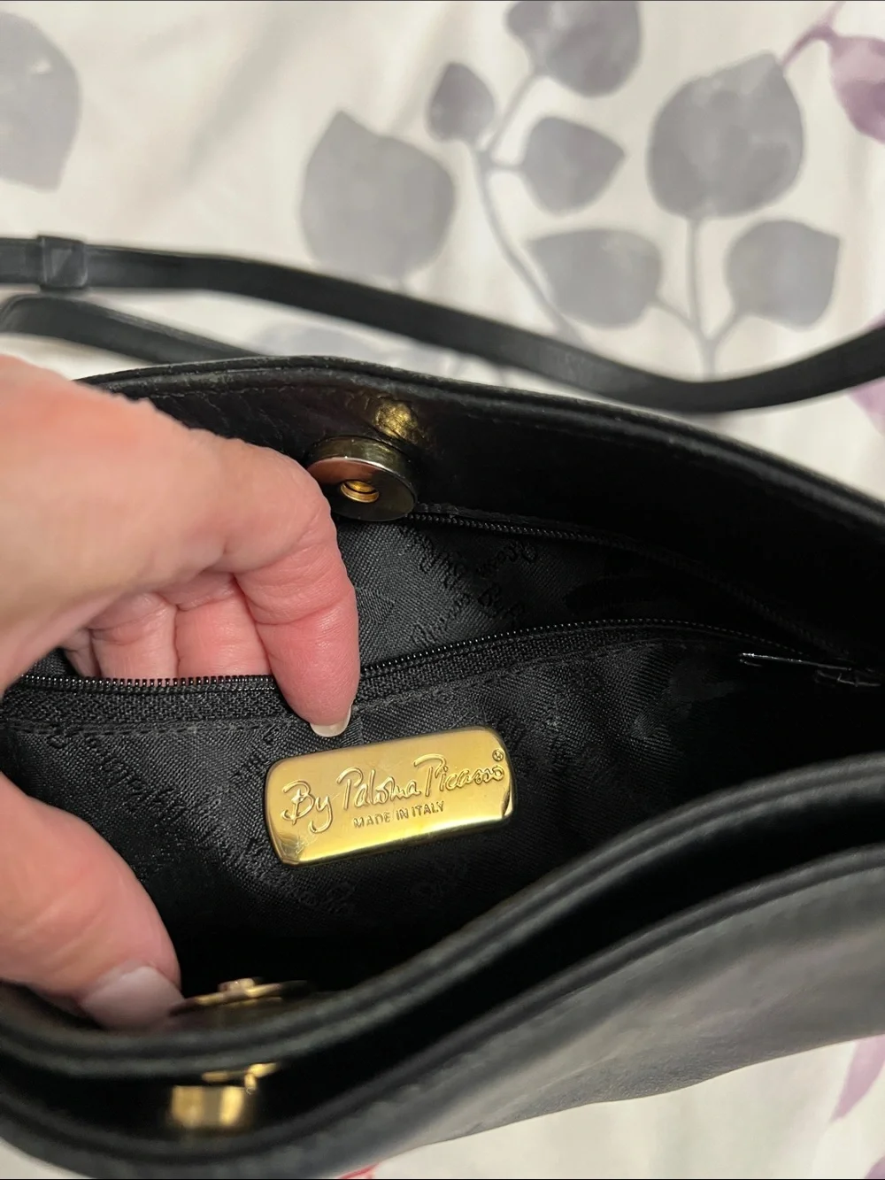 Paloma Picasso Black Leather Shoulder Bag with Gold Accent X Logo
